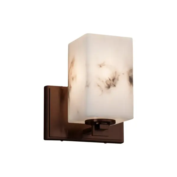 Collection: LumenAria Finish: Dark Bronze Glass: Faux Alabaster Resin Width: 7.00" Height: 7.75" Extension from Wall: 5.75" Top to Outlet: 7.00" Number of Bulbs: 1 Maximum Wattage: 60.00 W Bulb Type: B13 Torpedo Safety Listing: UL Safety Rating: Damp