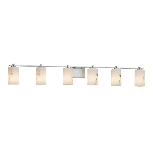 Collection: LumenAria Finish: Polished Chrome Glass: Faux Alabaster Resin Width: 55.75" Height: 6.75" Extension from Wall: 7.00" Number of Bulbs: 6 Maximum Wattage: 60.00 W Bulb Type: B13 Torpedo Safety Listing: Damp Safety Rating: Damp
