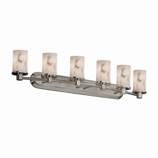 Collection: LumenAria Finish: Brushed Nickel Glass: Faux Alabaster Resin Width: 43.75" Height: 8.00" Extension from Wall: 9.25" Top to Outlet: 5.50" Number of Bulbs: 6 Maximum Wattage: 60.00 W Bulb Type: B13 Torpedo Safety Listing: Damp Safety Rating: Damp