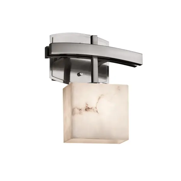 Collection: LumenAria Finish: Brushed Nickel Glass: Faux Alabaster Resin Notes: This fixture can be installed as an uplight or downlight Width: 9.00" Height: 10.75" Extension from Wall: 4.00" Top to Outlet: 8.25" Number of Bulbs: 1 Maximum Wattage: 60.00 W Bulb Type: B13 Torpedo Safety Listing: Damp Safety Rating: Damp ADA