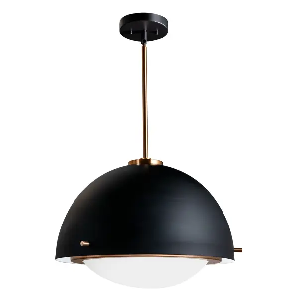 Collection: Fusion Finish: Matte Black w/ Brass Glass: Opal Glass Width: 19.00" Height: 13.00" Canopy: 5" Dia. x 1" H Number of Bulbs: 3 Maximum Wattage: 60.00 W Bulb Type: A-19 Bulb Base: E26 Voltage: 120.00 V Safety Listing: UL/ETL Safety Rating: Damp