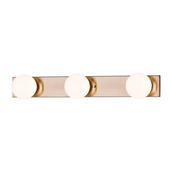 Collection: Fusion Finish: Brushed Brass Glass: Clear Glass with Opal Width: 23.00" Height: 4.50" Extension from Wall: 4.00" Maximum Wattage: 27.00 W Bulb Type: LED Light Source: LED Light Output: 2400.00 lm Voltage: 120.00 V Safety Listing: UL/ETL Safety Rating: Damp LED