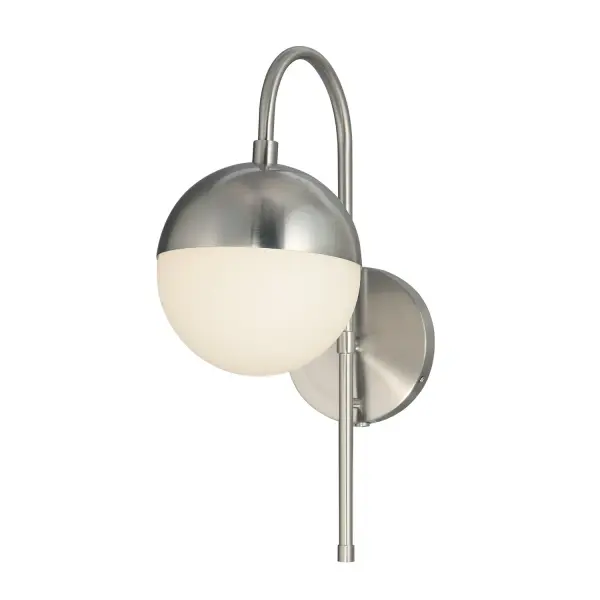 Collection: Fusion Finish: Brushed Nickel Glass: Opal Glass Width: 7.00" Height: 16.00" Extension from Wall: 10.00" Canopy: 6" Dia. Number of Bulbs: 1 Maximum Wattage: 5.00 W Bulb Base: G9 Light Source: LED Voltage: 120.00 V Safety Listing: UL/ETL Safety Rating: Damp LED