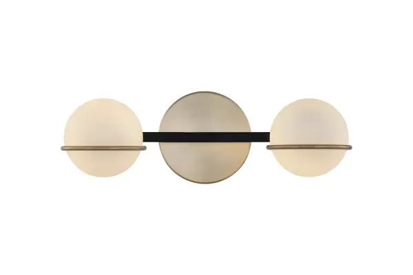 Collection: Fusion Finish: Matte Black w/ Brass Glass: Artisan Glass Width: 14.25" Height: 5.00" Extension from Wall: 6.00" Canopy: 5" Dia x 0.75" Proj. Number of Bulbs: 2 Maximum Wattage: 5.00 W Bulb Base: G9 Light Source: LED Voltage: 120.00 V Safety Listing: UL/ETL Safety Rating: Damp LED
