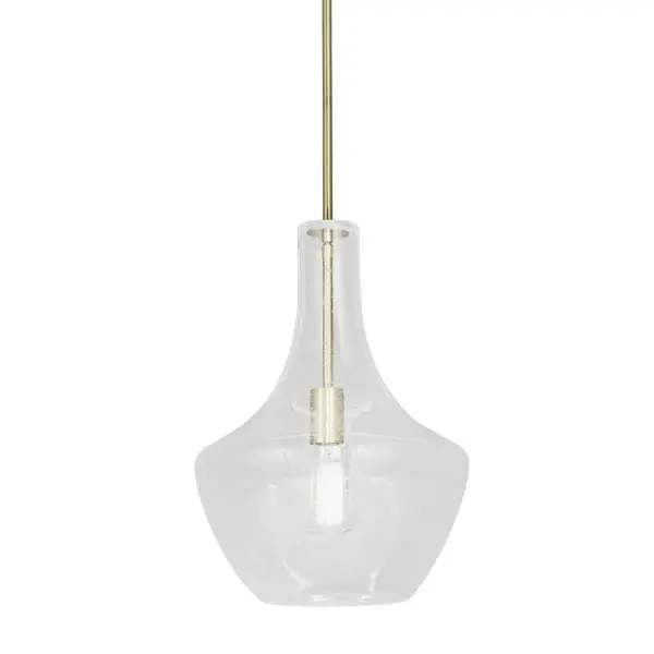 Collection: Fusion Finish: Brushed Brass Glass: Seeded Glass Width: 14.00" Height: 19.00" Canopy: 4.75" Dia. x 1" H Number of Bulbs: 1 Maximum Wattage: 60.00 W Bulb Type: A-19 Bulb Base: E26 Voltage: 120.00 V Safety Listing: UL/ETL Safety Rating: Damp