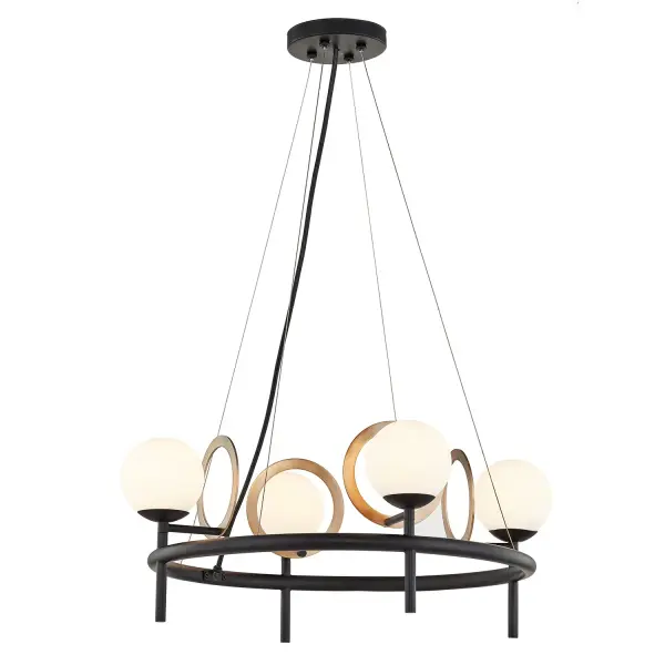 Collection: Fusion Finish: Matte Black w/ Brass Ring Glass: Opal Glass Width: 22.00" Height: 9.50" Canopy: 5" Dia. x 1" H Number of Bulbs: 4 Maximum Wattage: 5.00 W Bulb Base: G9 Light Source: LED Voltage: 120.00 V Safety Listing: UL/ETL Safety Rating: Damp LED