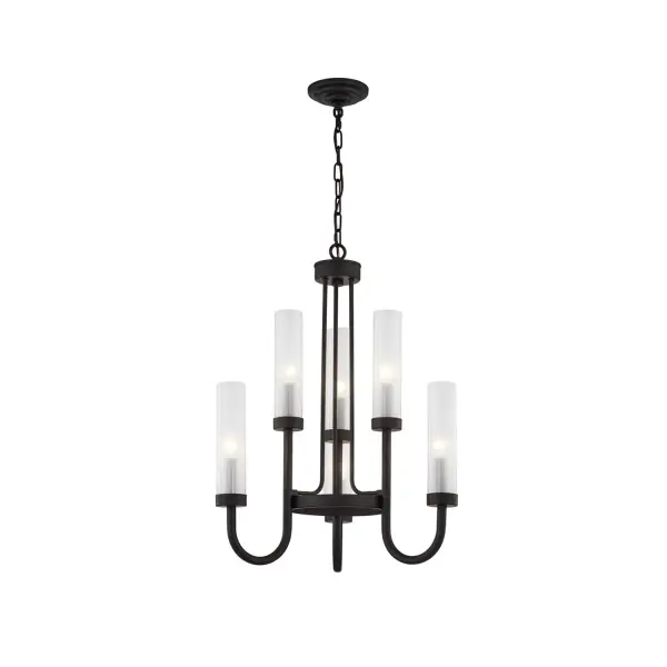 Collection: Fusion Finish: Matte Black Glass: Clear Frosted Width: 22.50" Height: 28.00" Canopy: 5.5" Dia. x 1.5" H Number of Bulbs: 6 Maximum Wattage: 40.00 W Bulb Type: BA9 Torpedo Bulb Base: E12 Voltage: 120.00 V Safety Listing: UL/ETL Safety Rating: Damp