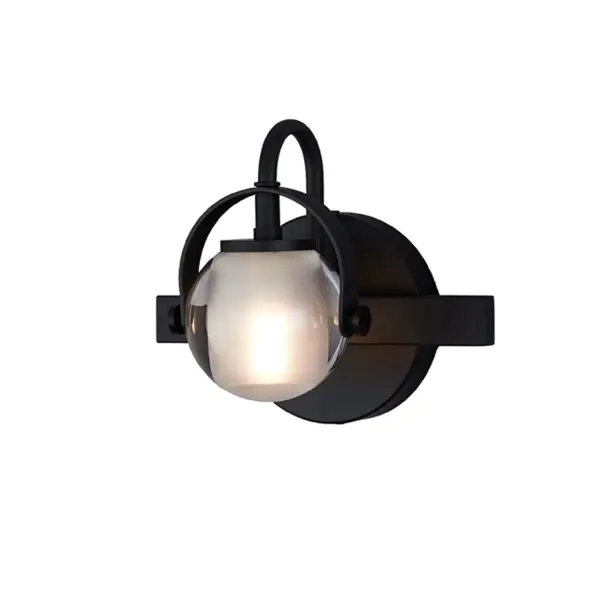 Collection: Fusion Finish: Matte Black Glass: Clear Glass with Opal Width: 7.00" Height: 6.50" Extension from Wall: 5.25" Canopy: 4.5" Dia. Number of Bulbs: 1 Maximum Wattage: 5.00 W Bulb Type: G-9 Bulb Base: G9 Light Source: LED Voltage: 120.00 V Safety Listing: UL/ETL Safety Rating: Damp LED