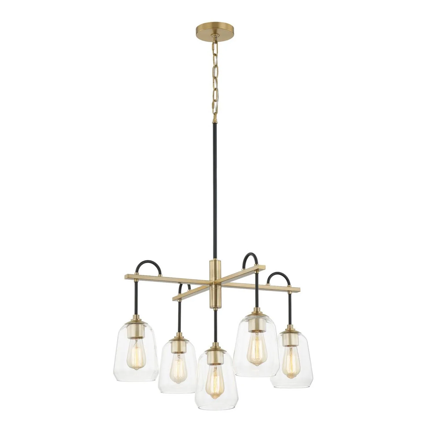 Fusion Five Light Chandelier in Matte Black w/ Brass