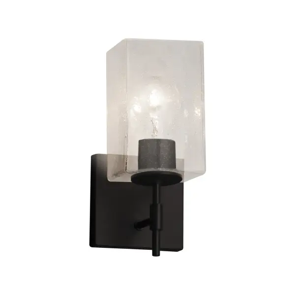 Collection: Fusion Finish: Matte Black Glass: Artisan Glass Width: 4.50" Height: 9.50" Extension from Wall: 5.25" Number of Bulbs: 1 Maximum Wattage: 100.00 W Bulb Type: A19 Safety Listing: Damp Safety Rating: Damp