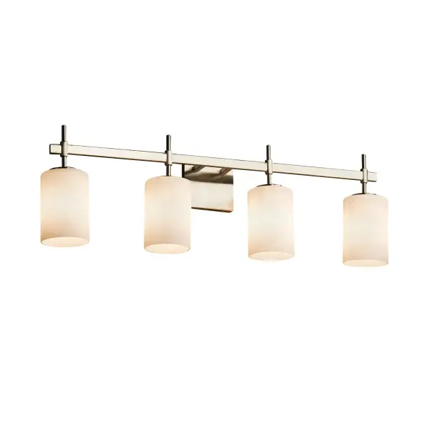 Collection: Fusion Finish: Brushed Nickel Glass: Artisan Glass Notes: This fixture can be installed as an uplight or downlight Width: 31.00" Height: 9.50" Extension from Wall: 5.25" Top to Outlet: 6.50" Number of Bulbs: 4 Maximum Wattage: 100.00 W Bulb Type: A19 Safety Listing: Damp Safety Rating: Damp