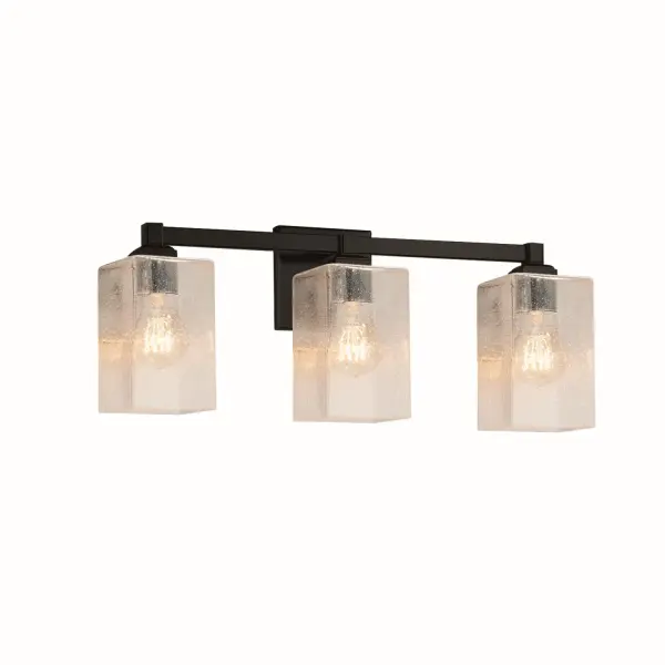 Collection: Fusion Finish: Matte Black Glass: Artisan Glass Width: 22.00" Height: 8.00" Extension from Wall: 5.50" Number of Bulbs: 3 Maximum Wattage: 100.00 W Bulb Type: A19 Safety Listing: Damp Safety Rating: Damp