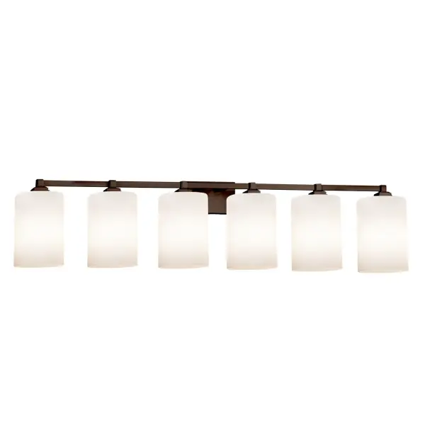 Collection: Fusion Finish: Dark Bronze Glass: Artisan Glass Width: 49.00" Height: 8.00" Extension from Wall: 5.50" Top to Outlet: 5.75" Number of Bulbs: 6 Maximum Wattage: 100.00 W Bulb Type: A19 Safety Listing: UL Safety Rating: Damp
