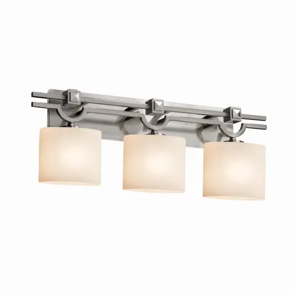 Collection: Fusion Finish: Brushed Nickel Glass: Artisan Glass Width: 29.00" Height: 10.25" Extension from Wall: 5.75" Top to Outlet: 7.75" Number of Bulbs: 3 Maximum Wattage: 100.00 W Bulb Type: A19 Safety Listing: Damp Safety Rating: Damp
