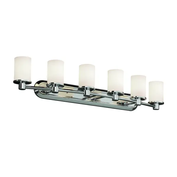 Collection: Fusion Finish: Polished Chrome Glass: Artisan Glass Width: 43.75" Height: 8.00" Extension from Wall: 9.25" Top to Outlet: 5.50" Number of Bulbs: 6 Maximum Wattage: 100.00 W Bulb Type: A19 Safety Listing: Damp Safety Rating: Damp