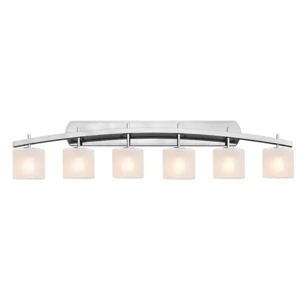 Collection: Fusion Finish: Polished Chrome Glass: Artisan Glass Width: 55.50" Height: 11.50" Extension from Wall: 5.75" Number of Bulbs: 6 Maximum Wattage: 100.00 W Bulb Type: A19 Safety Listing: Damp Safety Rating: Damp
