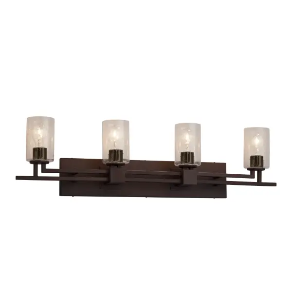 Collection: Fusion Finish: Dark Bronze Glass: Artisan Glass Width: 36.00" Height: 9.75" Extension from Wall: 5.25" Number of Bulbs: 4 Maximum Wattage: 100.00 W Bulb Type: A19 Safety Listing: Damp Safety Rating: Damp