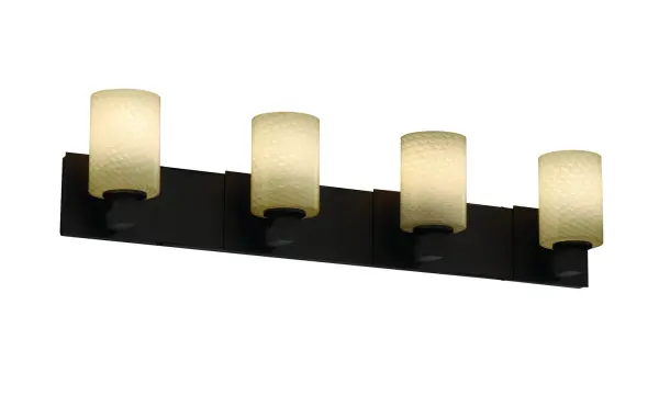 Collection: Fusion Finish: Dark Bronze Glass: Artisan Glass Width: 35.25" Height: 7.75" Extension from Wall: 5.25" Top to Outlet: 5.25" Number of Bulbs: 4 Maximum Wattage: 100.00 W Bulb Type: A19 Safety Listing: Damp Safety Rating: Damp