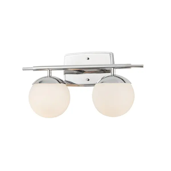 Collection: Fusion Finish: Polished Chrome Glass: Opal Glass Width: 18.00" Height: 8.50" Extension from Wall: 6.00" Canopy: 4.5" H x 7" W Number of Bulbs: 2 Maximum Wattage: 60.00 W Bulb Type: BA9 Torpedo Bulb Base: E12 Voltage: 120.00 V Safety Listing: UL/ETL Safety Rating: Damp
