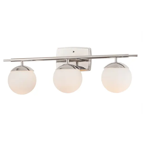 Collection: Fusion Finish: Polished Chrome Glass: Opal Glass Width: 25.50" Height: 8.50" Extension from Wall: 6.00" Canopy: 4.5" H x 7" W Number of Bulbs: 3 Maximum Wattage: 60.00 W Bulb Type: BA9 Torpedo Bulb Base: E12 Voltage: 120.00 V Safety Listing: UL/ETL Safety Rating: Damp