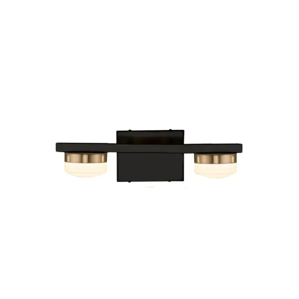 Collection: Fusion Finish: Matte Black w/ Brass Glass: Opal Glass Width: 14.00" Height: 4.50" Extension from Wall: 6.75" Canopy: 6" W x 4.5" H Maximum Wattage: 18.00 W Bulb Type: LED Light Source: LED Light Output: 1600.00 lm Voltage: 120.00 V Safety Listing: UL/ETL Safety Rating: Damp LED