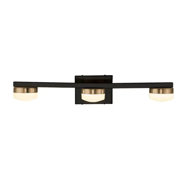 Collection: Fusion Finish: Matte Black w/ Brass Glass: Opal Glass Width: 24.00" Height: 4.50" Extension from Wall: 6.75" Canopy: 4.5" H x 6" W Maximum Wattage: 27.00 W Light Source: LED Light Output: 2400.00 lm Voltage: 120.00 V Safety Listing: UL/ETL Safety Rating: Damp LED