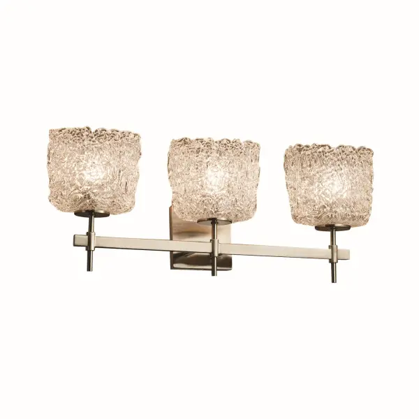 Collection: Veneto Luce Finish: Brushed Nickel Glass: Venetian Glass Notes: This fixture can be installed as an uplight or downlight Width: 24.50" Height: 9.75" Extension from Wall: 5.25" Top to Outlet: 6.75" Number of Bulbs: 3 Maximum Wattage: 100.00 W Bulb Type: A19 Safety Listing: Damp Safety Rating: Damp