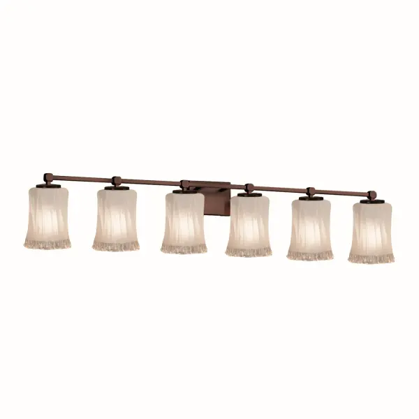 Collection: Veneto Luce Finish: Dark Bronze Glass: White Frosted Width: 49.50" Height: 8.50" Extension from Wall: 5.75" Top to Outlet: 6.25" Number of Bulbs: 6 Maximum Wattage: 100.00 W Bulb Type: A-19 Safety Listing: UL Safety Rating: Damp