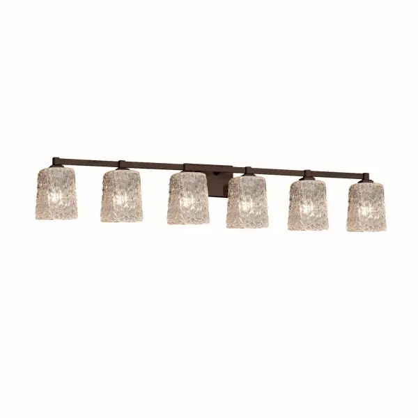 Collection: Veneto Luce Finish: Dark Bronze Glass: Clear Textured Width: 49.50" Height: 9.00" Extension from Wall: 5.75" Top to Outlet: 6.75" Number of Bulbs: 6 Maximum Wattage: 100.00 W Bulb Type: A-19 Safety Listing: UL Safety Rating: Damp