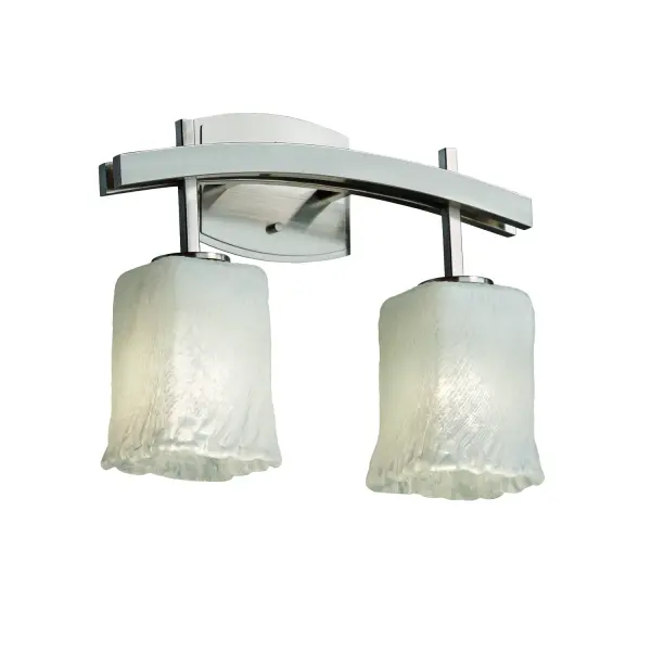 Collection: Veneto Luce Finish: Brushed Nickel Glass: Venetian Glass Width: 15.50" Height: 12.50" Extension from Wall: 5.75" Top to Outlet: 10.00" Number of Bulbs: 2 Maximum Wattage: 100.00 W Bulb Type: A19 Safety Listing: Damp Safety Rating: Damp