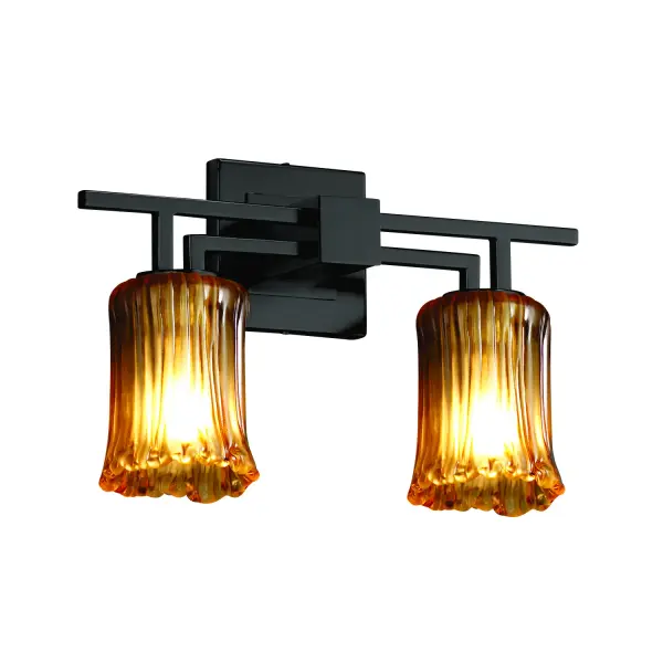 Collection: Veneto Luce Finish: Matte Black Glass: Venetian Glass Notes: This fixture can be installed as an uplight or downlight. Also available in Brushed Nickel, Matte Black, Polished Chrome finish. Width: 16.00" Height: 10.50" Extension from Wall: 5.50" Top to Outlet: 8.00" Number of Bulbs: 2 Maximum Wattage: 100.00 W Bulb Type: A19 Bulb Base: E26-Medium Light Source: Incandescent Safety Listing: Damp Safety Rating: Damp