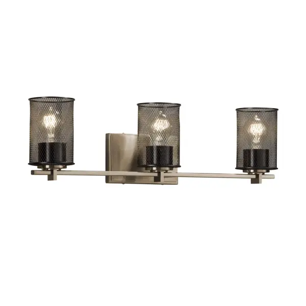 Collection: Wire Mesh Finish: Brushed Brass Glass: Wire Mesh Notes: (3) 60W Vintage bulbs are included Width: 24.00" Height: 6.75" Extension from Wall: 5.50" Number of Bulbs: 3 Maximum Wattage: 60.00 W Bulb Type: A19 Safety Listing: UL Safety Rating: Damp