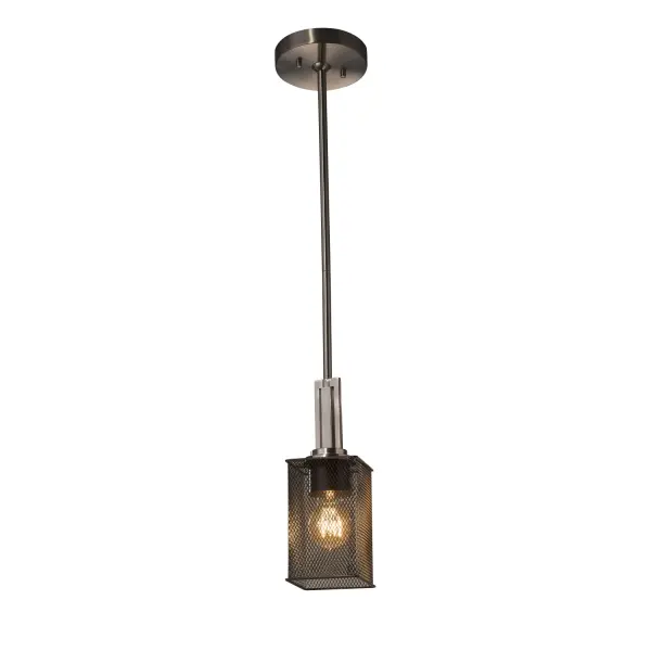 Collection: Wire Mesh Finish: Brushed Nickel Glass: Wire Mesh Width: 4.00" Height: 10.50" Canopy: 1" H x 5.25" Dia. Number of Bulbs: 1 Maximum Wattage: 40.00 W Bulb Type: A19 Safety Listing: Damp Safety Rating: Damp