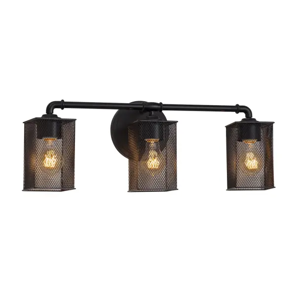 Collection: Wire Mesh Finish: Matte Black Glass: Wire Mesh Notes: This fixture can be installed as an uplight or downlight Width: 23.75" Height: 9.00" Extension from Wall: 5.75" Number of Bulbs: 3 Maximum Wattage: 60.00 W Bulb Type: A19 Safety Listing: Damp Safety Rating: Damp