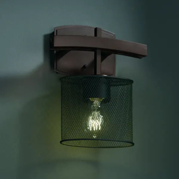 Collection: Wire Mesh Finish: Dark Bronze Glass: Wire Mesh Notes: This fixture can be installed as an uplight or downlight Width: 9.00" Height: 11.00" Extension from Wall: 4.00" Top to Outlet: 8.75" Number of Bulbs: 1 Safety Listing: Damp Safety Rating: Damp ADA