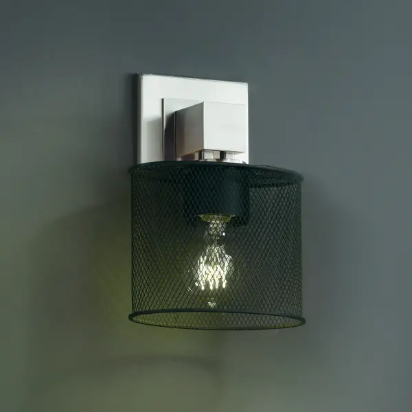 Collection: Wire Mesh Finish: Polished Chrome Glass: Wire Mesh Notes: This fixture can be installed as an uplight or downlight Width: 6.50" Height: 9.75" Extension from Wall: 4.00" Top to Outlet: 7.25" Number of Bulbs: 1 Bulb Type: Medium Safety Listing: Damp Safety Rating: Damp ADA