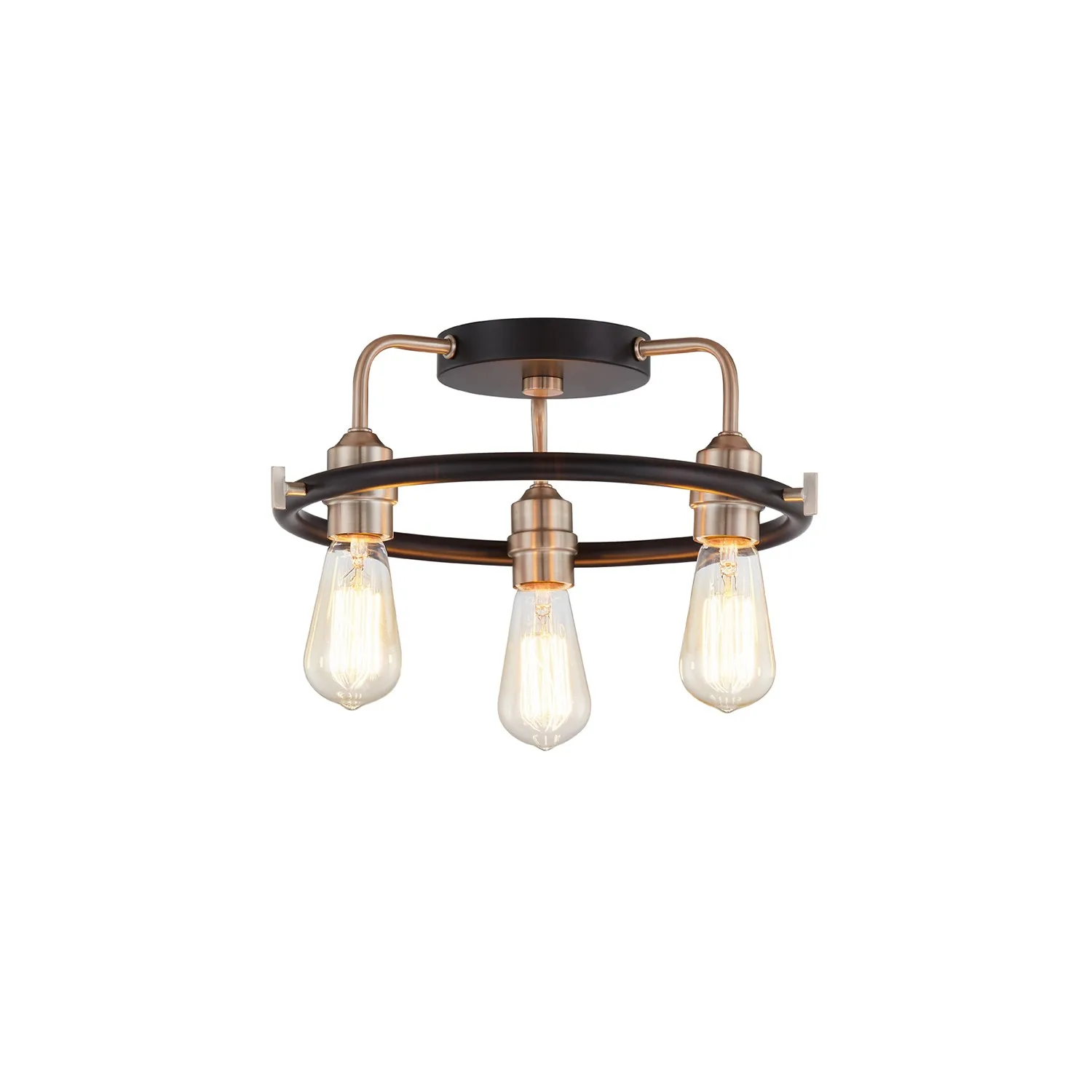 Volta Three Light Flush-Mount in Matte Black w/ Brass