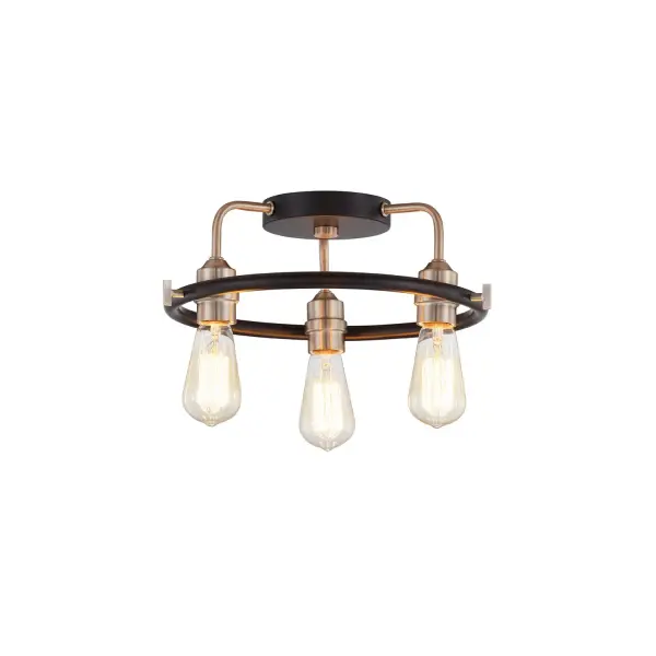 Collection: Volta Finish: Matte Black w/ Brass Width: 16.50" Height: 9.00" Canopy: 5" Dia. x 1" H Number of Bulbs: 3 Maximum Wattage: 60.00 W Bulb Type: E26 Bulb Base: E26 Voltage: 120.00 V Safety Listing: UL/ETL Safety Rating: Damp