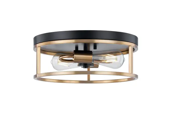 Finish: Matte Black Canopy w/ Brass Width: 13.00" Height: 5.00" Number of Bulbs: 2 Maximum Wattage: 60.00 W Bulb Base: E26 Voltage: 120.00 V Safety Listing: UL/ETL Safety Rating: Damp