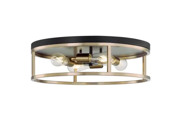 Finish: Matte Black Canopy w/ Brass Width: 20.00" Height: 6.00" Number of Bulbs: 4 Maximum Wattage: 60.00 W Bulb Base: E26 Voltage: 120.00 V Safety Listing: UL/ETL Safety Rating: Damp