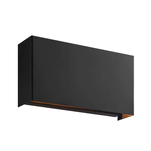 Sleek rectangular silhouette delivers a clean, architectural statement with modern appeal, Minimalist metal construction emphasizes crisp lines and refined proportions, Matte Black finish provides a bold, contemporary presence that pairs easily with a range of interiors, Open top and bottom design creates a balanced up-and-down light effect on the wall surface, Integrated LED light source ensures long-lasting, energy-efficient performance, 5CCT selectable technology allows customization of light color temperature to suit different spaces and moods, Low-profile design with only 2.5 in. projection from wall to outer edge maintains a streamlined appearance, ADA compliant profile makes it ideal for corridors, hallways, and tight circulation areas, Provides both ambient illumination and subtle architectural accent lighting, Versatile design works beautifully as a standalone feature, in multiples for rhythm, or alongside other fixtures in the Marco family, Suitable for residential, hospitality, and commercial environments seeking a modern, understated aesthetic Collection: No Shade Material Finish: Matte Black Width: 10.00" Height: 5.00" Extension from Wall: 2.50" Maximum Wattage: 12.00 W Light Source: LED Light Output: 1200.00 lm Delivered Lumens: 210.00 lm Voltage: 120.00 V Safety Rating: Damp ADA LED
