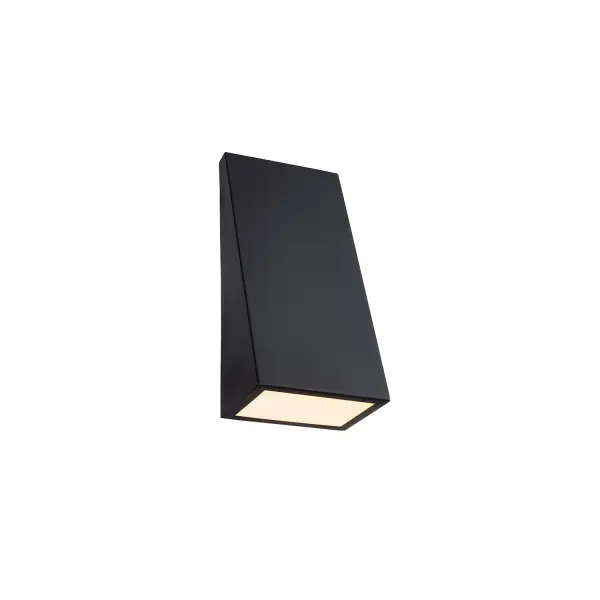Architectural ADA outdoor wall sconce with a compact, sculptural silhouette, Angular housing inspired by classic rooflines and architectural eaves, Crisp planes and sloped geometry create a built-in, architectural appearance, Compact proportions measure 12 in. H x 5.5 in. W with only 4 in. wall projection, Fully ADA compliant profile designed for corridors, entries, and high-traffic areas, Integrated LED light source delivers warm, inviting 3000K illumination, Dimmable for adjustable light levels and added atmosphere, Acrylic diffuser softens output for even, glare-free light distribution, Light cascades gently along the wall, enhancing texture and depth rather than exposing the source, Can be mounted for uplighting or downlighting to suit different architectural effects, Downlight orientation provides controlled illumination for pathways and entries, Uplight orientation washes vertical surfaces with a subtle, architectural glow, Matte black finish emphasizes clean geometry while allowing light to remain the focal point, Durable construction suitable for both outdoor and indoor applications, Wet-location rated for exterior use in residential and commercial settings, Dark Sky compliant design helps reduce light pollution, Ideal for exterior façades, corridors, stairwells, patios, and entryways, Delivers strong visual impact through form and proportion rather than size, A refined solution for projects requiring ADA compliance without sacrificing design integrity. Collection: No Shade Material Finish: Matte Black Width: 5.50" Height: 12.00" Extension from Wall: 4.00" Maximum Wattage: 10.50 W Light Source: LED Light Output: 945.00 lm Delivered Lumens: 100.00 lm Voltage: 120.00 V Safety Rating: Wet ADA LED