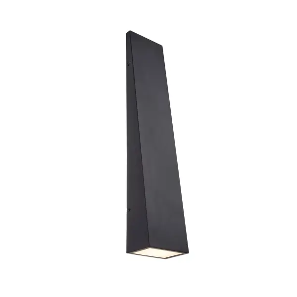 Architectural, elongated wall sconce delivers a bold vertical statement while maintaining a slim, ADA-compliant profile, Strong geometric housing inspired by modern rooflines and architectural eaves for a built-in, contemporary look, Tall 28" height emphasizes vertical rhythm and scale, ideal for modern facades, entries, and multi-story elevations, Compact 4" projection ensures full ADA compliance without sacrificing visual impact, Integrated LED technology provides efficient, long-lasting illumination with a warm 3000K color temperature, Acrylic diffuser softens the light for even, glare-free illumination with no visible diode, Designed to cast light as a controlled wall wash that enhances texture, depth, and architectural surfaces, Mountable in either upward or downward orientation for flexible lighting effects and design intent, Downlight mounting creates a focused, grounded glow ideal for pathways and entries, Uplight mounting washes the wall above for a more architectural and dramatic effect, Matte black finish reinforces the fixture's sculptural form while allowing light to remain the focal point, Durable construction suitable for outdoor environments while remaining equally appropriate indoors, Dimmable functionality allows adjustable light levels for added atmosphere and visual comfort, Ideal for hospitality exteriors, modern residences, corridors, and commercial applications requiring ADA compliance, Wet-location rated for reliable outdoor performance in exposed environments, A confident, architectural lighting solution that transforms a narrow footprint into a stunning design element through proportion, geometry, and controlled illumination. Collection: No Shade Material Finish: Matte Black Width: 5.50" Height: 28.00" Extension from Wall: 4.00" Maximum Wattage: 10.50 W Light Source: LED Light Output: 945.00 lm Delivered Lumens: 100.00 lm Voltage: 120.00 V Safety Rating: Wet ADA LED