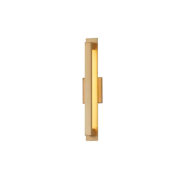 Sleek, vertical architectural outdoor sconce, 24" tall linear form emphasizes height and modern proportions without visual bulk, Burnished gold finish adds warmth, sophistication, and a refined presence, Strong rectilinear geometry creates a clean, contemporary aesthetic with timeless appeal, Integrated LED technology delivers seamless, uninterrupted illumination, 3000K warm white light produces a welcoming, ambient glow suitable for exterior environments, Indirect light distribution enhances depth and wall texture while minimizing glare, ADA-compliant design with minimal projection, ideal for corridors and high-traffic areas, Vertical orientation creates a striking architectural rhythm on façades and entryways, Durable construction designed for outdoor use while maintaining a refined appearance, Perfect for residential exteriors, hospitality projects, and multi-family applications, Balances bold architectural presence with restrained, elegant detailing, Provides functional illumination while acting as a sculptural design element, Outdoor-rated integrated LED ensures long-lasting performance with low maintenance, Dimmable for adjustable light levels and added atmosphere, A confident, modern fixture that elevates exterior spaces through proportion, finish, and light quality, Collection: No Shade Material Finish: Burnished Gold Width: 4.75" Height: 24.00" Extension from Wall: 3.00" Canopy: 6" H x 4.75" W x 0.75" Proj. Maximum Wattage: 24.00 W Light Source: LED Light Output: 1870.00 lm Delivered Lumens: 270.00 lm Voltage: 120.00 V Safety Rating: Wet ADA LED