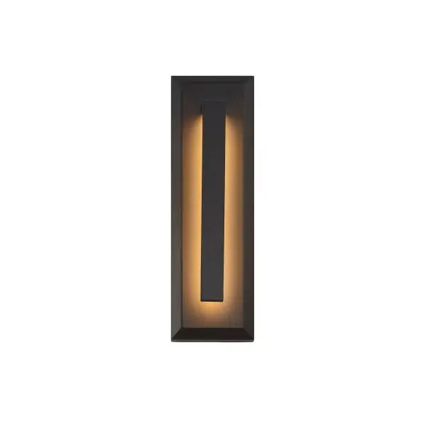 Bold architectural linear outdoor sconce with strong geometric presence, Rectangular beveled backplate paired with a floating linear arm for sculptural depth, Distinct layered construction creates shadow play and visual interest from multiple angles, Slim, wall-hugging profile maintains a clean look while meeting ADA requirements, Can be installed with the linear arm oriented upward or downward for added design flexibility, Integrated LED concealed within the structure for a seamless, uninterrupted glow, Indirect illumination softly washes the recessed inner surface for depth and warmth, Even, diffused light with no visible diodes or glare, Built-in 5CCT selectable technology allows adjustment of color temperature to suit different environments, Dimmable LED performance supports both ambient and architectural lighting needs, Matte black finish enhances crisp geometry while allowing light to remain the focal point, Durable construction designed for exterior use while equally suitable for interior applications, Vertical orientation emphasizes height and architectural rhythm on walls and façades, ADA-compliant projection achieved without visual compromise, Ideal for residential exteriors, hospitality projects, multifamily corridors, and commercial façades, Can be used indoors or outdoors depending on design intent, Wet-location rated for reliable outdoor performance, Modern, urban aesthetic that feels confident, sculptural, and thoughtfully engineered, 15" Tall, Fixture has a 120V-277V input and is dimmable at 120v Collection: No Shade Material Finish: Matte Black Width: 4.50" Height: 15.00" Extension from Wall: 3.50" Canopy: 15" H x 4.5" W x 1.25" Proj. Maximum Wattage: 12.00 W Light Source: LED Light Output: 1190.00 lm Delivered Lumens: 130.00 lm Voltage: 120.00 V Safety Rating: Wet ADA LED