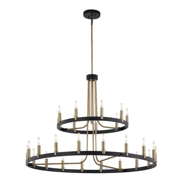 Collection: Clayton Finish: Matte Black w/ Brass Width: 42.00" Height: 31.00" Canopy: 6" Dia. x 1" H Number of Bulbs: 27 Maximum Wattage: 40.00 W Bulb Base: E12 Voltage: 120.00 V Safety Listing: UL/ETL Safety Rating: Damp