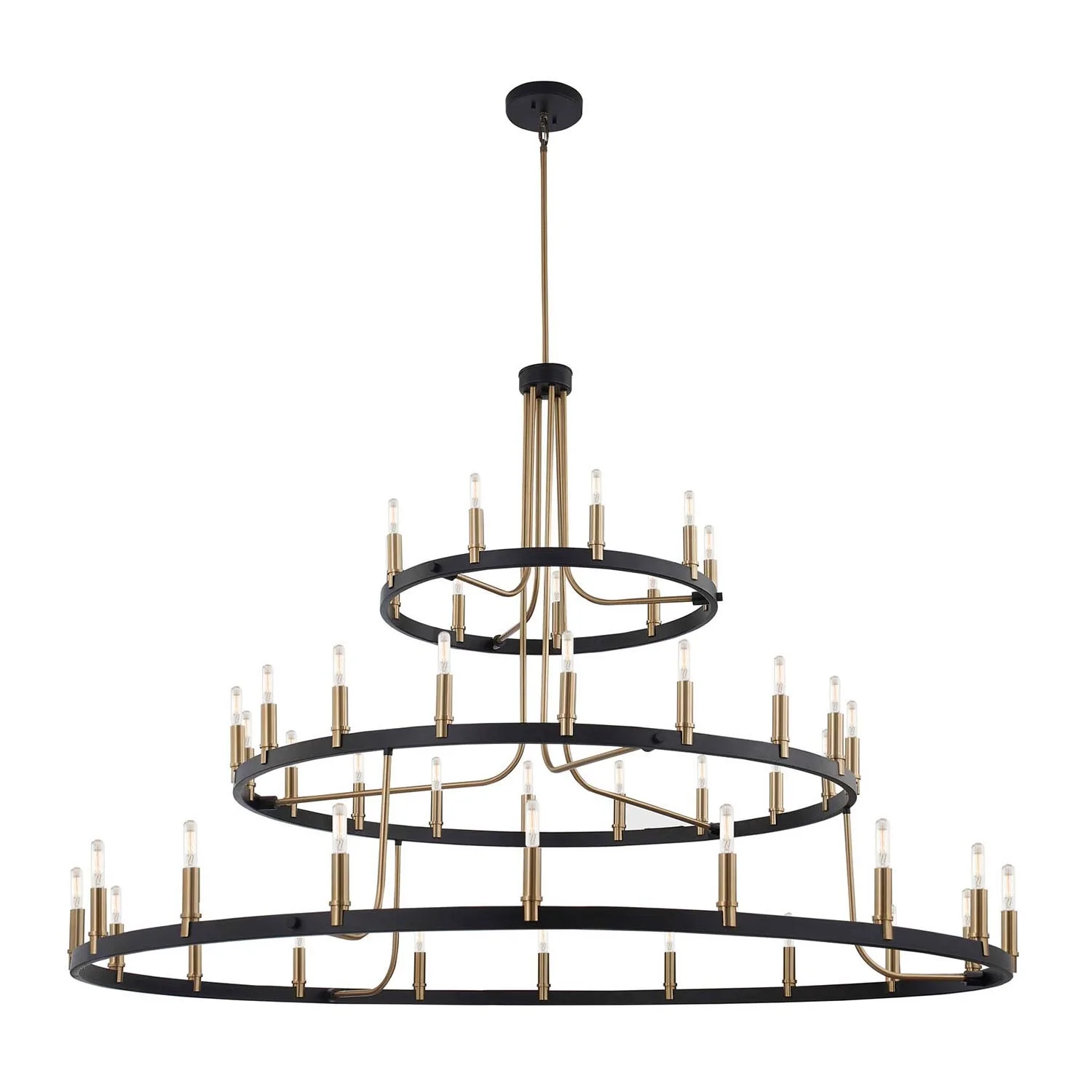 Clayton 45 Light Chandelier in Matte Black w/ Brass