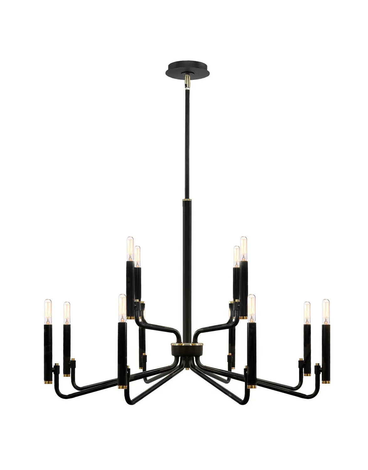 12 Light Chandelier in Matte Black w/ Brass