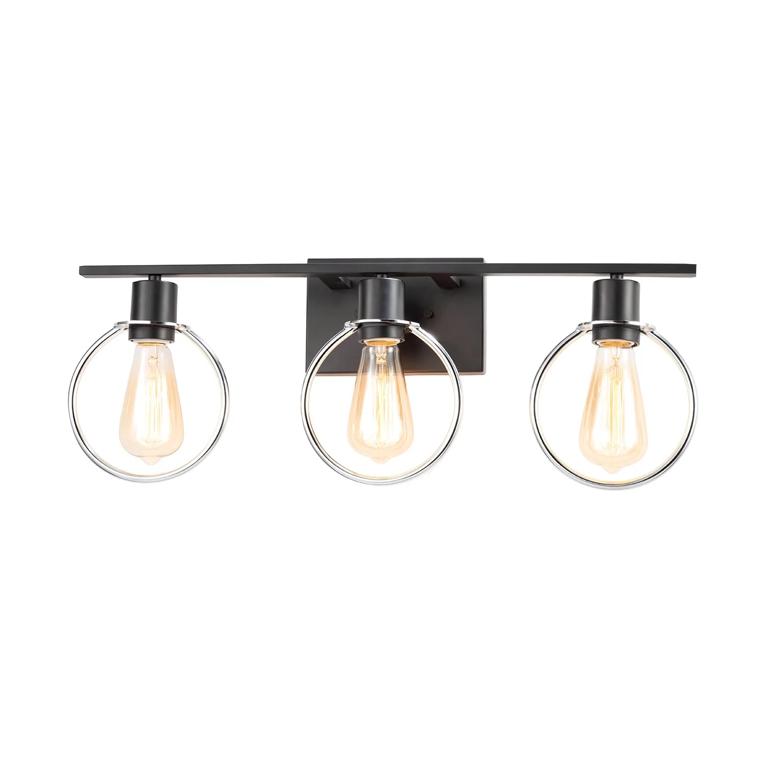 Volta Three Light Bath Bar in Matte Black w/ Chrome Ring