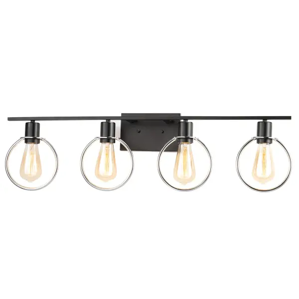 Collection: Volta Finish: Matte Black w/ Chrome Ring Width: 33.00" Height: 9.50" Extension from Wall: 5.50" Canopy: 7" W x 4.5" H Number of Bulbs: 4 Maximum Wattage: 60.00 W Bulb Type: A-19 Bulb Base: E26 Voltage: 120.00 V Safety Listing: UL/ETL Safety Rating: Damp